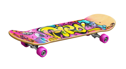 Colorful skateboard with graffiti design