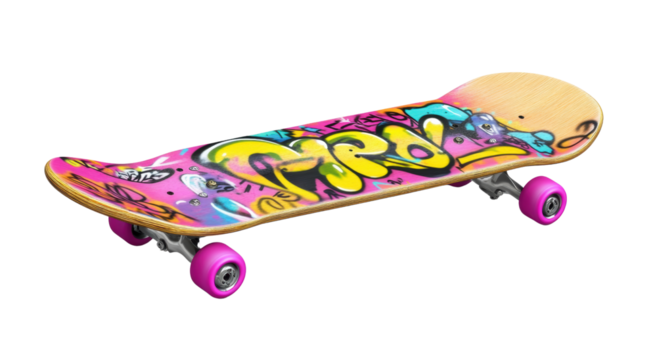 Colorful skateboard with graffiti design - Powered by Adobe