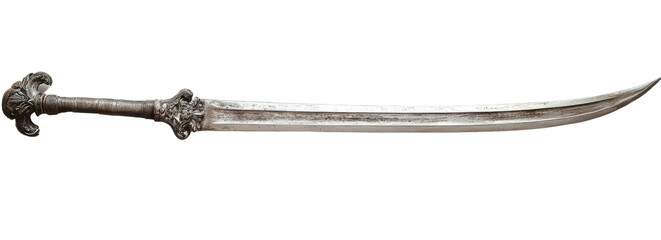 Obraz premium Curved sword, ornate handle, white isolate background