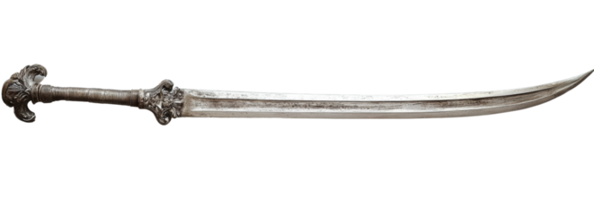 Curved sword, ornate handle, white isolate background