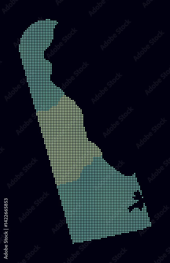 Poster delaware dotted map. digital style map of the state on dark background. delaware shape with square d