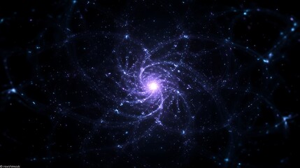 Fototapeta premium Spiral Galaxy with Bright Core and Radiating Light Rays in Deep Space Background
