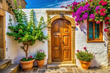 Lindos Greece Door House Candid Photo AI Art, Rhodes Island, Architecture
