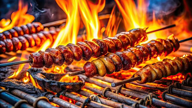 Long Exposure Grilled Chunchules, Quechua Cuisine, Peruvian Street Food