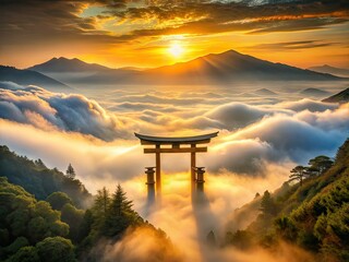 Long Exposure Japanese Torii Mountain Landscape