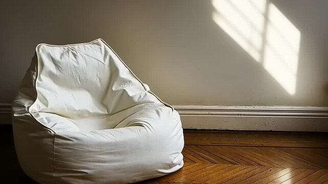 Cozy Corner: Close-up of an inviting White Beanbag Chair in bright sunlight