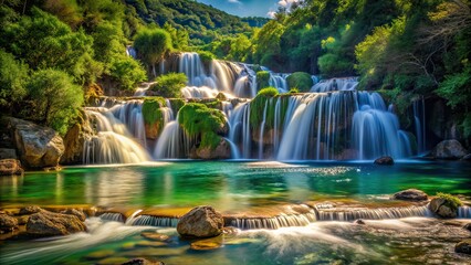 Obraz premium Long Exposure Waterfall Krka National Park Croatia, Stunning Nature