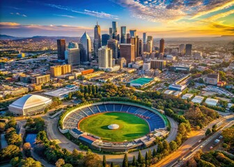 Los Angeles Downtown Aerial Dodgers Stadium Elysian Park Orbit Minimalist