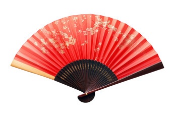 Red traditional folding fan, white isolate background