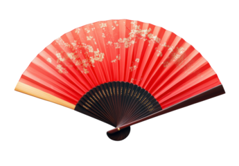 Red traditional folding fan, white isolate background