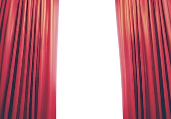Red theater curtain on stage, white isolate background