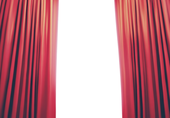 Red theater curtain on stage, white isolate background