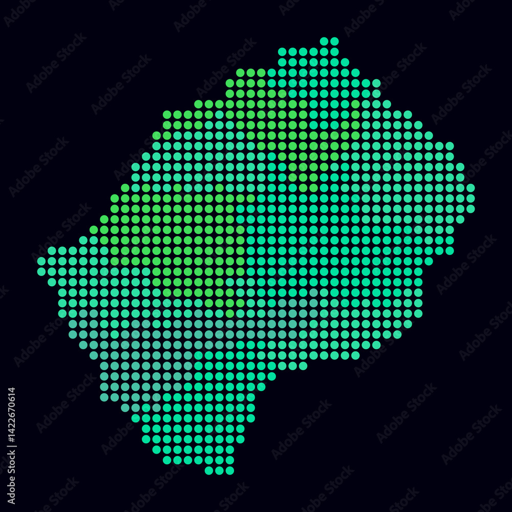 Poster lesotho dotted map. digital style map of the country on dark background. lesotho shape with circle d