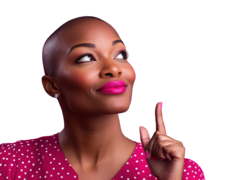 Woman with idea, raised finger, smiling