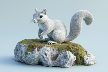 Grey squirrel perched atop a textured rock.