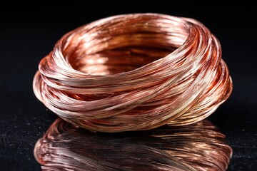 A coiled bundle of shiny copper wire