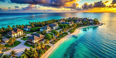Obraz premium Luxurious Resort Aerial, Turquoise Waters, Relaxation