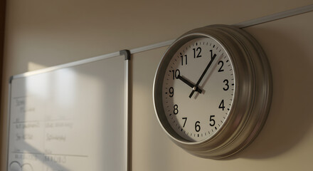 Retro Wall Clock & Whiteboard in Soft Sunlight