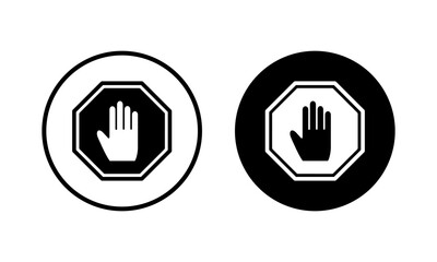 Stop icon vector illustration. stop road sign. hand stop sign and symbol. Do not enter stop red sign with hand