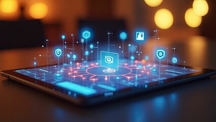 Glowing data points above sleek tech surface futuristic digital innovation concept