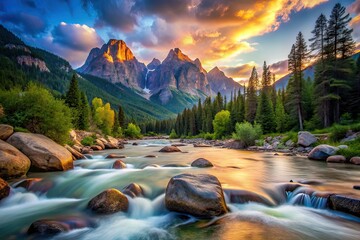 Majestic River Between Mountains Long Exposure Photography
