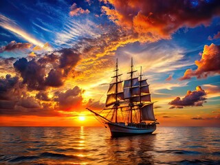 Majestic Sailboat Silhouette Ocean View AI Photo