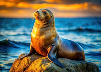 Fototapeta premium Majestic Steller Sea Lion Resting, Long Exposure, Ocean, Wildlife