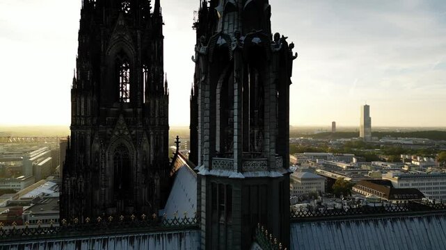 Aerial View of Cologne Cathedral at Sunset