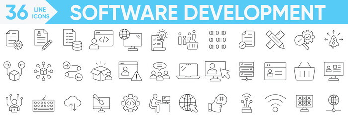 software development icons set.business, team business, software development, Innovative Business, data analytics, communication, target and more.vector and illustrator set.