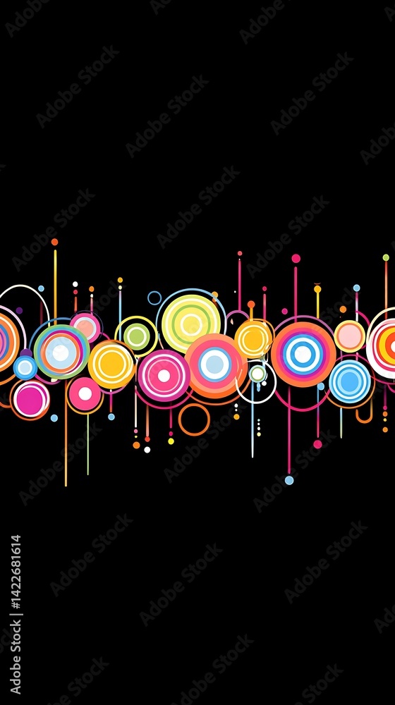 Poster vibrant circles ascend on dark backdrop, creating an artistic visual