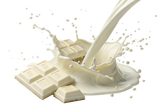 3d white chocolate falling milk splash isolated on white background png