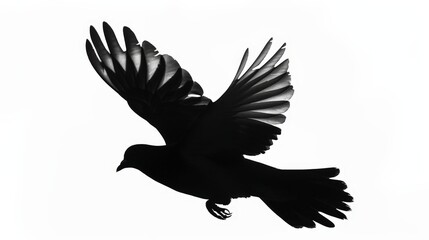 Obraz premium Black Silhouette of a Bird in Flight Against a White Background