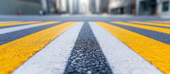 Urban Street Crossing: Yellow and White Lines on Asphalt