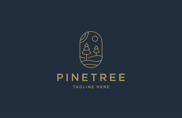 Pine tree simple line art logo icon inspiration vector illustration