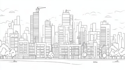 Single continuous line art city building construction. Architecture house urban apartment cityscape landscape concept design one sketch outline drawing vector illustratio 