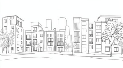 Single continuous line art city building construction. Architecture house urban apartment cityscape landscape concept design one sketch outline drawing vector illustratio 