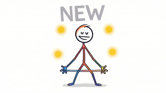 Stick Figure Announcing News Cheerful Cartoon Style