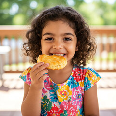  young latina girl eating bread