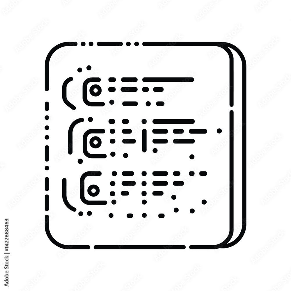 Poster black line art icon of a list with transparent background design