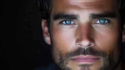 Obraz premium Close-up portrait of a man with striking blue eyes and a well-groomed face