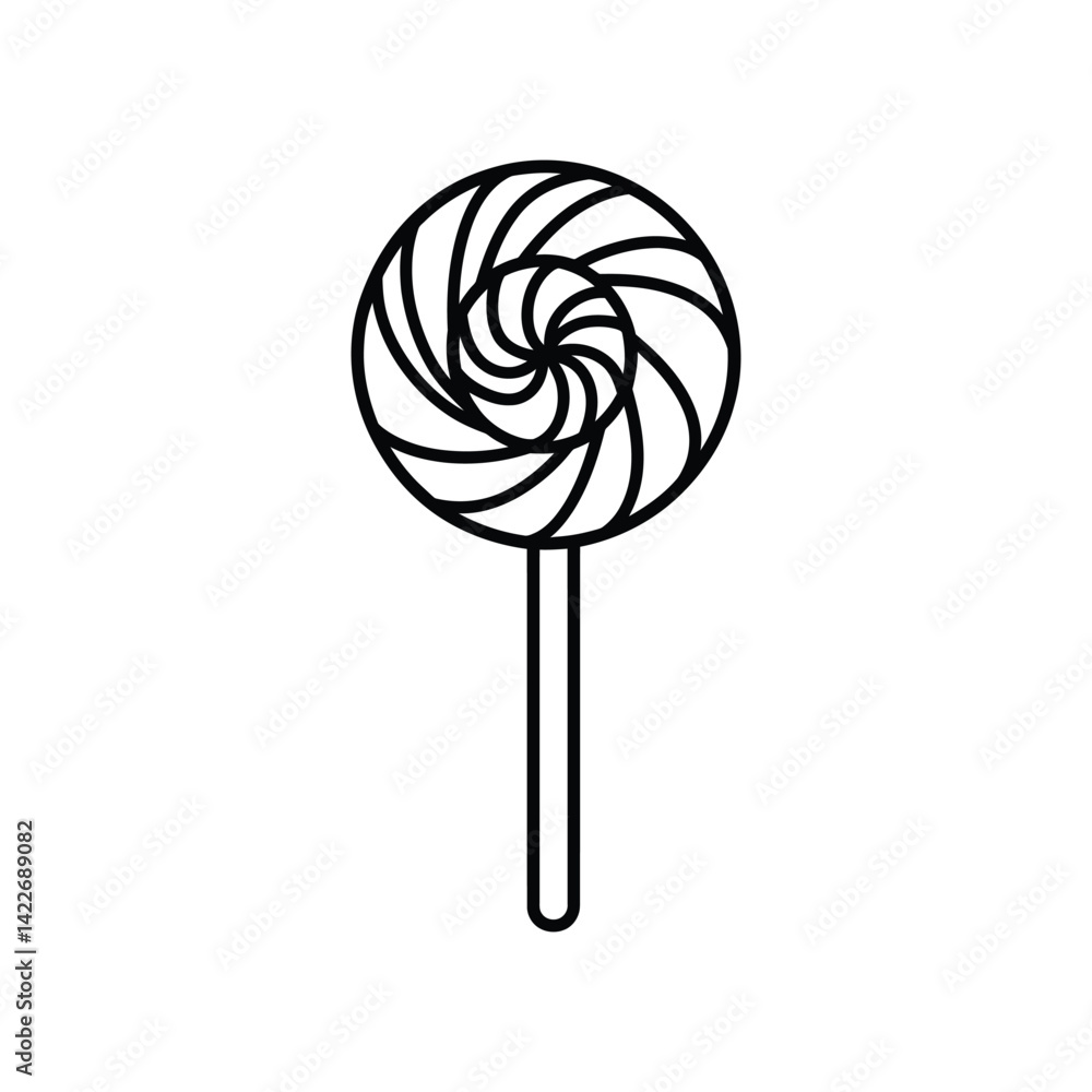 Aufkleber black outline lollipop with swirl design on a stick with transparent background