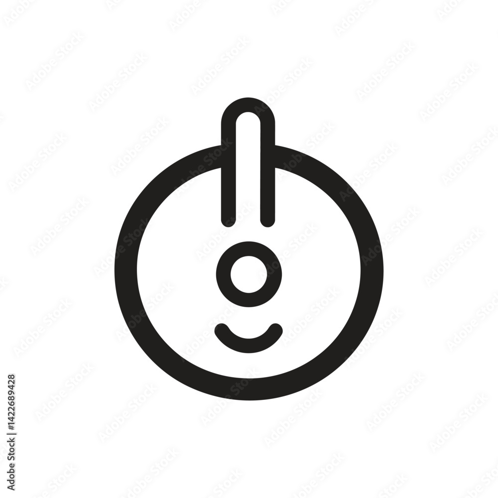 Poster black outline power symbol with a minimalist smiling face on transparent background