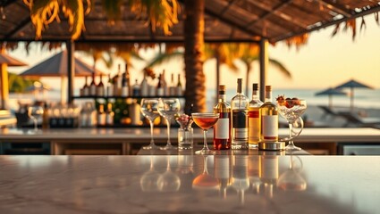 wine bar resturent at a beach, Generative AI