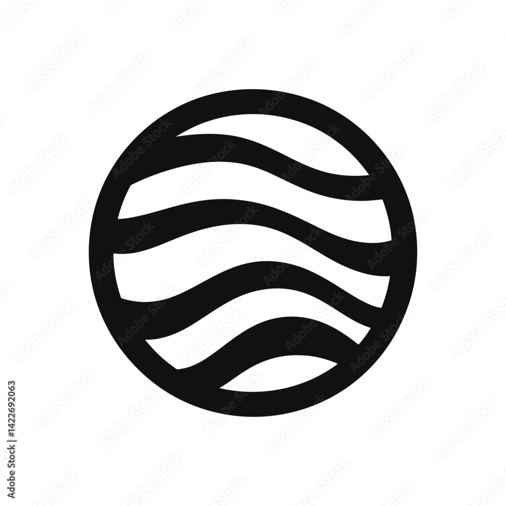 Poster circular water pattern logo with wavy lines in black on transparent background