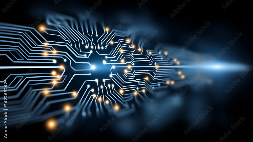 Poster digital circuitry innovation: an electrifying image of futuristic digital circuitry glows with techn