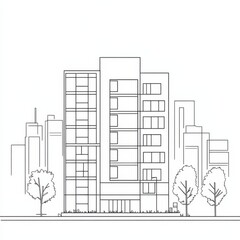 Single continuous line drawing of an apartment building in a modern city, showcasing home architecture and property design. 