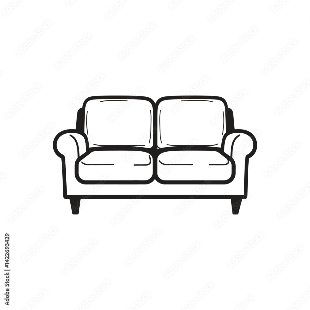 Poster couch outline in flat style design. minimalist line art with shape
