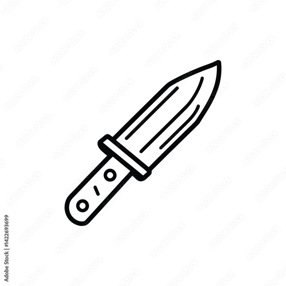 Poster dagger outline sharp blade and hilt on transparent background