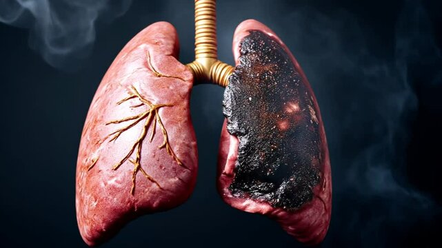 Diseased Lung with Smoke - Conceptual Image of Damaged Lungs from Smoking or Air Pollution