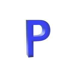 3d blue Glassmorphic P letter isolated, typographic design